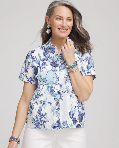 Chico's Great Value - Butterfly Voile Short Sleeve Shirt Lush Iris