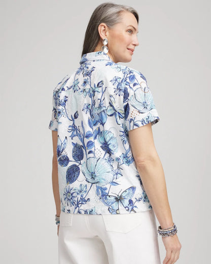 Chico's Great Value - Butterfly Voile Short Sleeve Shirt Lush Iris