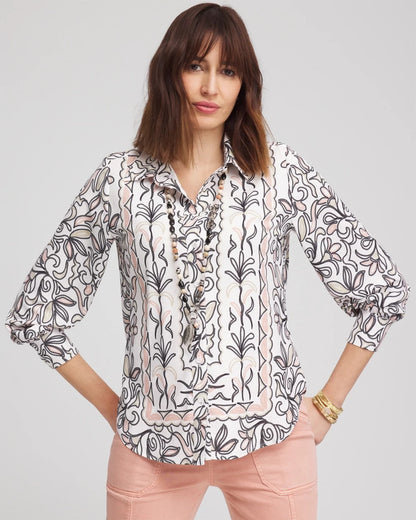Chico's Everyday - Faux Silk Floral Collared Shirt French Blush