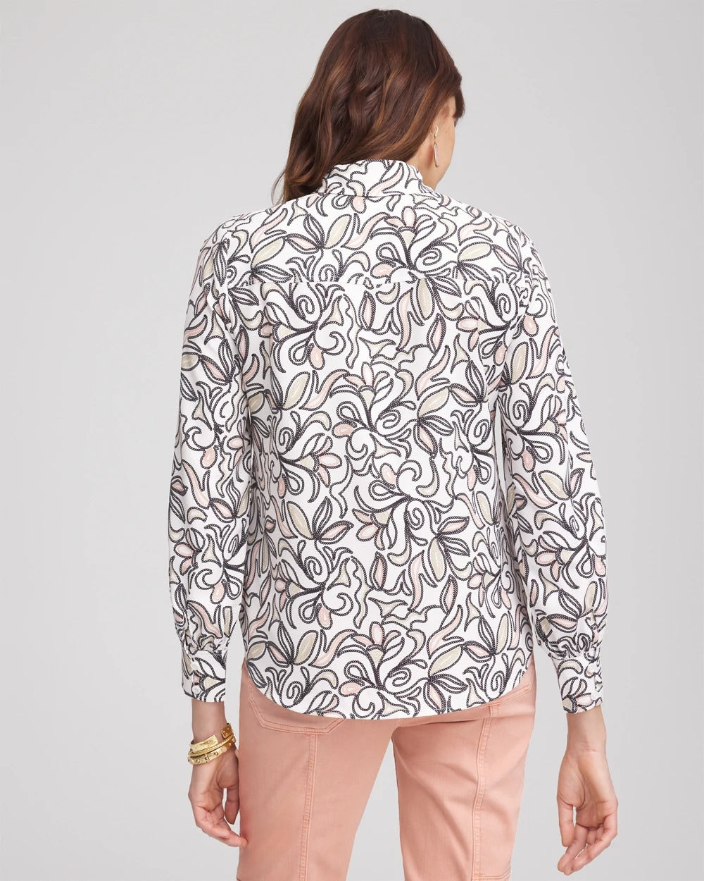 Chico's Everyday - Faux Silk Floral Collared Shirt French Blush