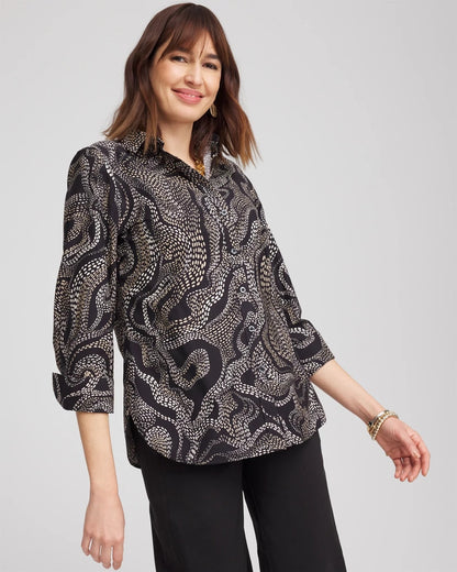 Chico's Popular - No Iron™ Sateen Swirls Print Shirt Black