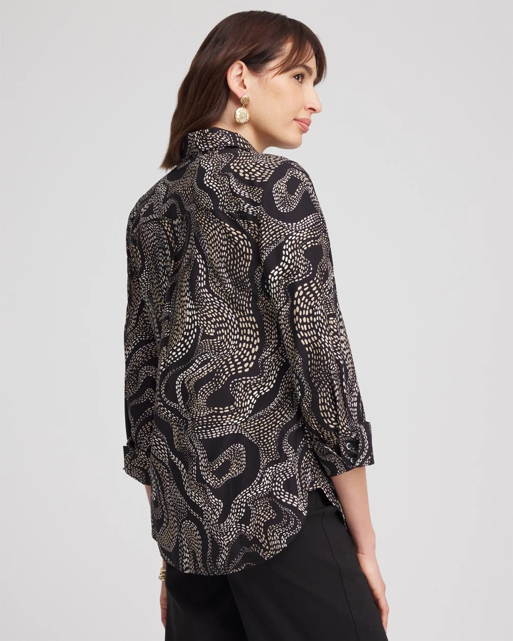 Chico's Popular - No Iron™ Sateen Swirls Print Shirt Black