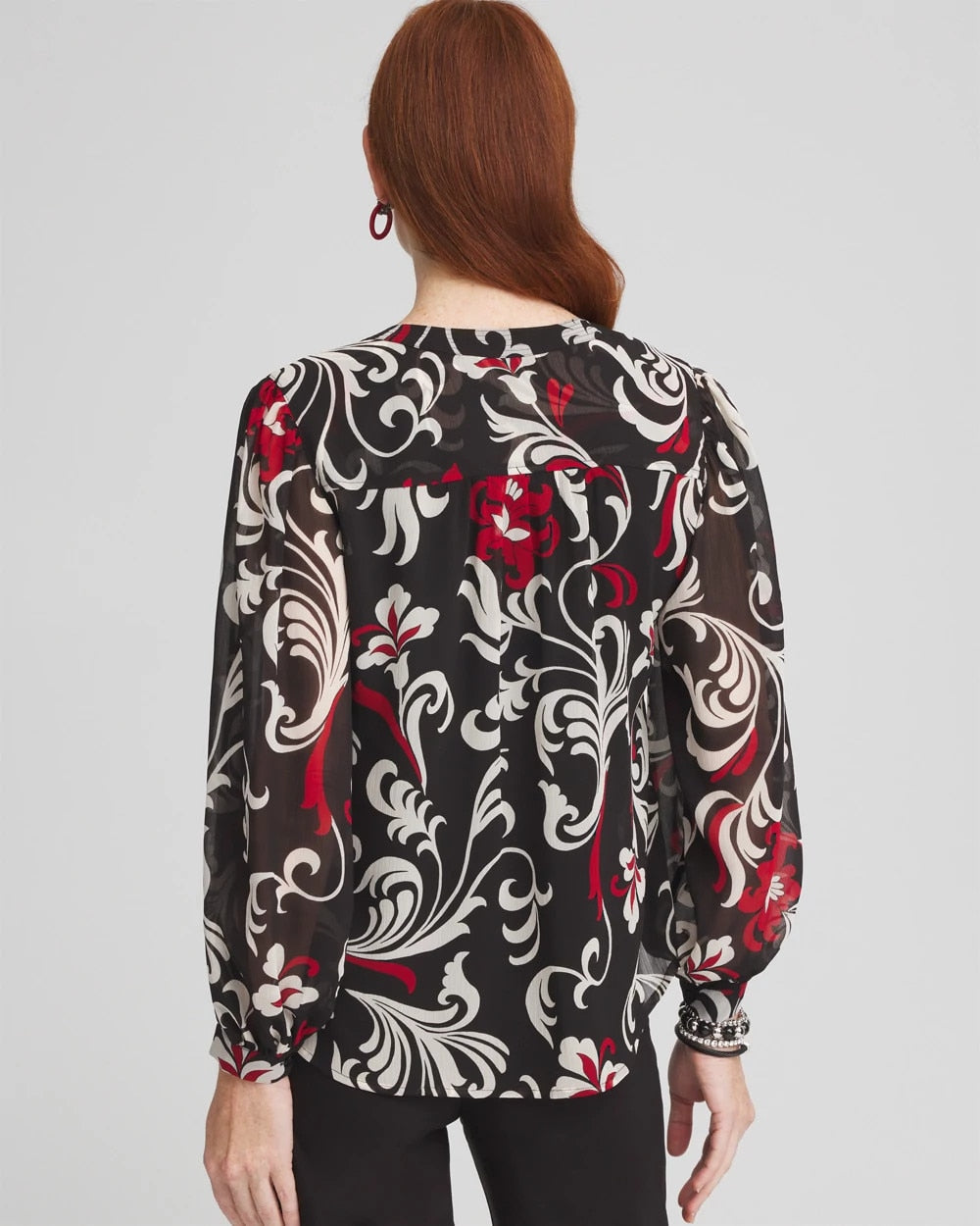 Chico's Recommended - Crinkle Chiffon Floral Blouse Black
