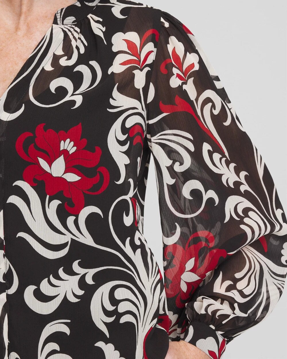Chico's Recommended - Crinkle Chiffon Floral Blouse Black