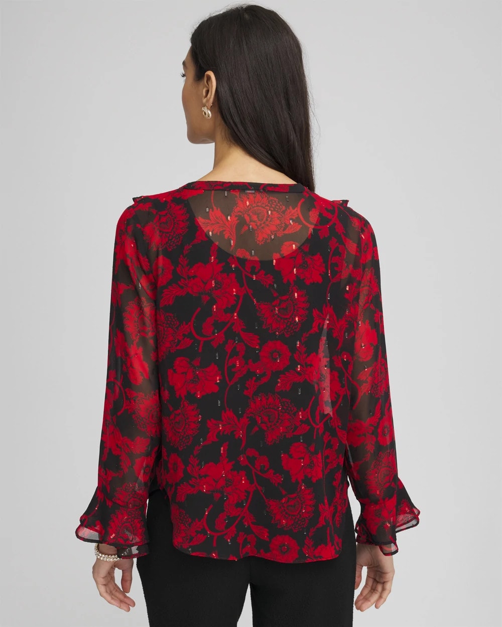 Chico's Top Pick - Georgette Clip Dot Ruffle Blouse Carmine Red