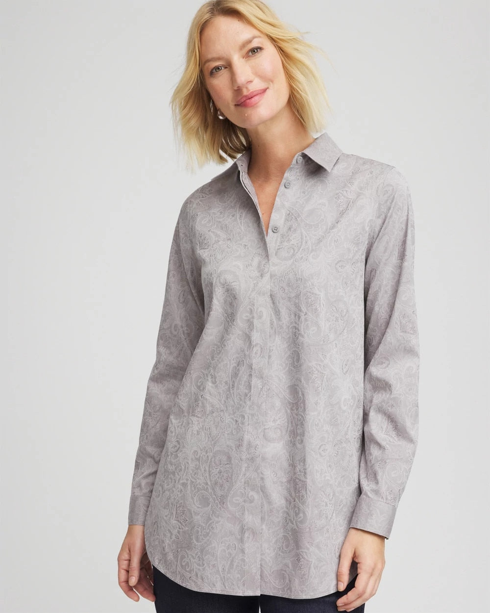 Chico's Value - No Iron™ Lace Jacquard Stretch Tunic Moon Shade Gray