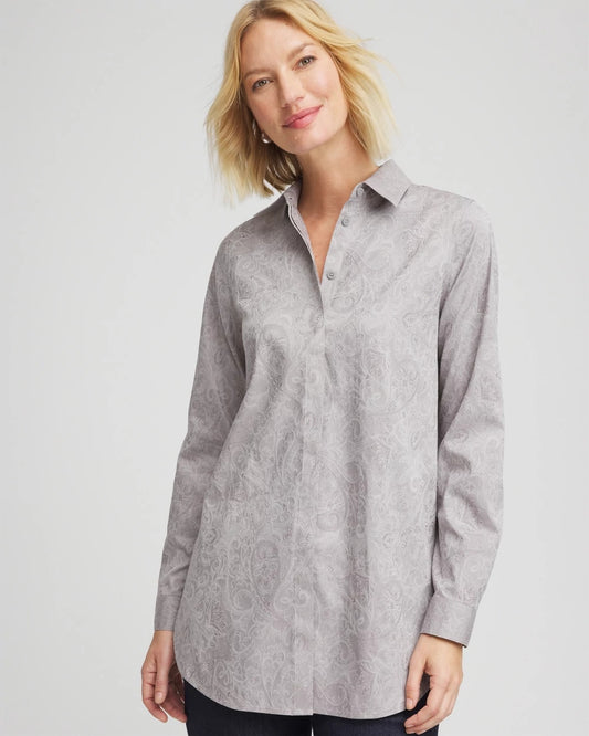 Chico's Value - No Iron™ Lace Jacquard Stretch Tunic Moon Shade Gray