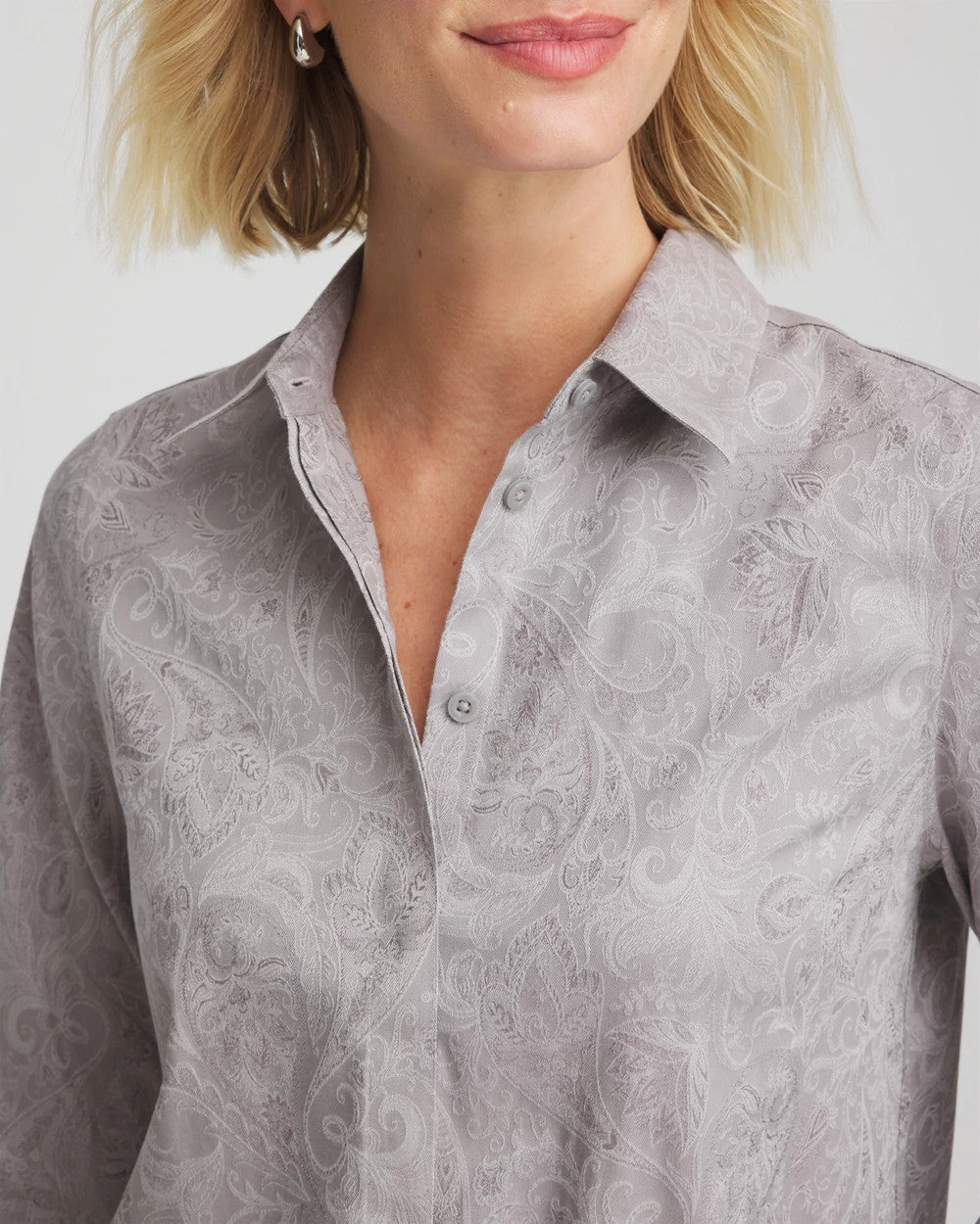 Chico's Value - No Iron™ Lace Jacquard Stretch Tunic Moon Shade Gray