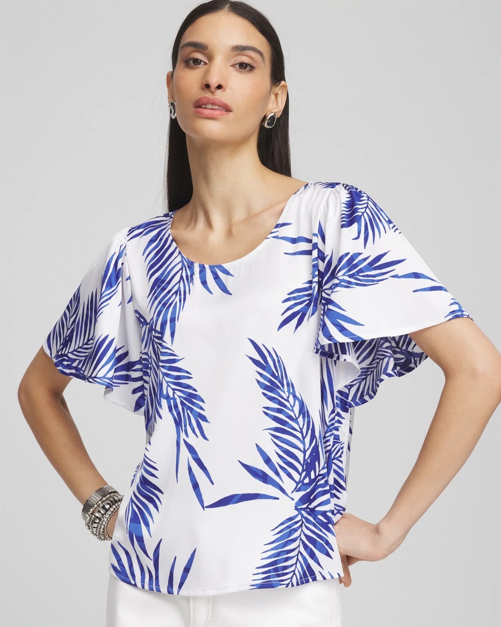 Chico's Deals - Flutter Sleeve Satin Top Blue Casa