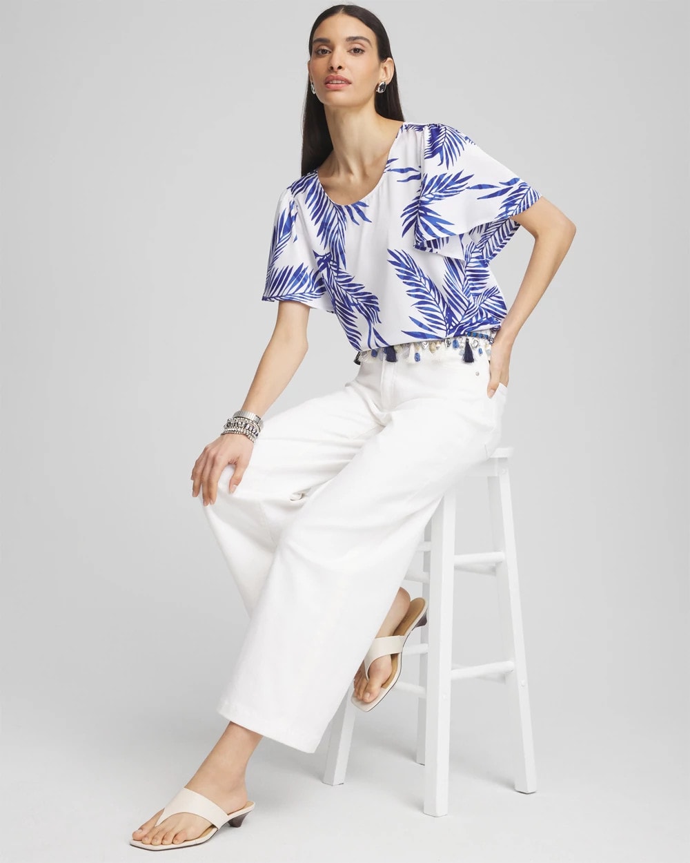 Chico's Deals - Flutter Sleeve Satin Top Blue Casa
