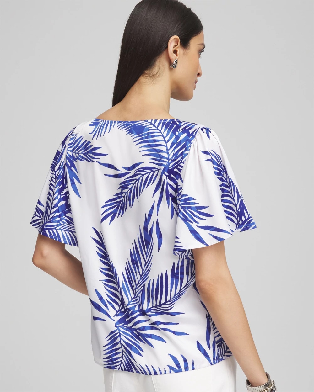 Chico's Deals - Flutter Sleeve Satin Top Blue Casa