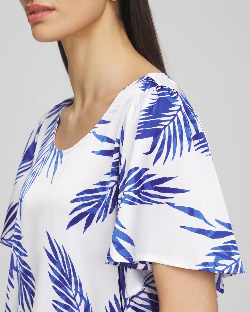 Chico's Deals - Flutter Sleeve Satin Top Blue Casa