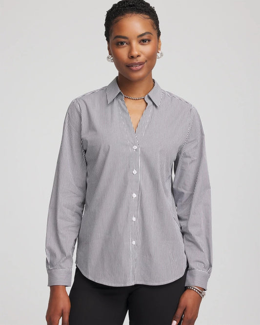 Chico's Top Pick - Poplin Stripe Shirt Black