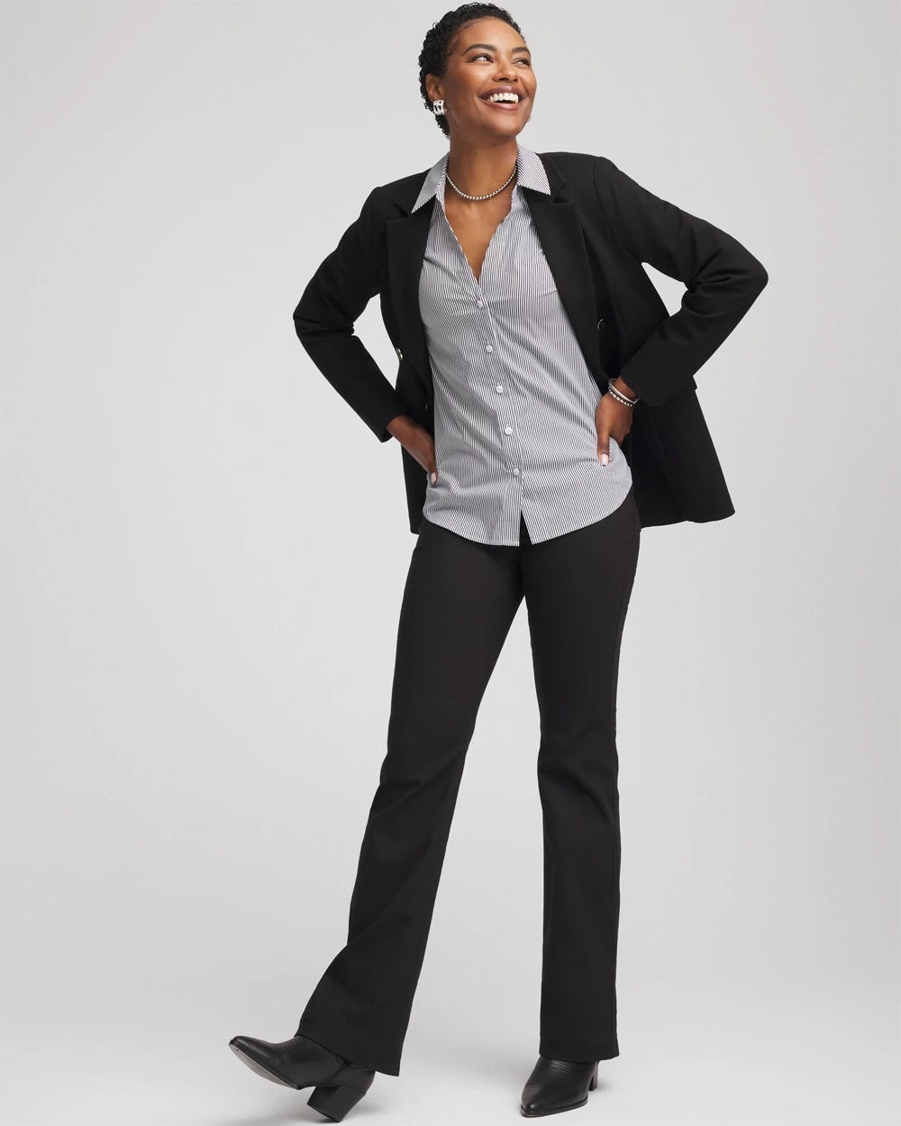 Chico's Top Pick - Poplin Stripe Shirt Black