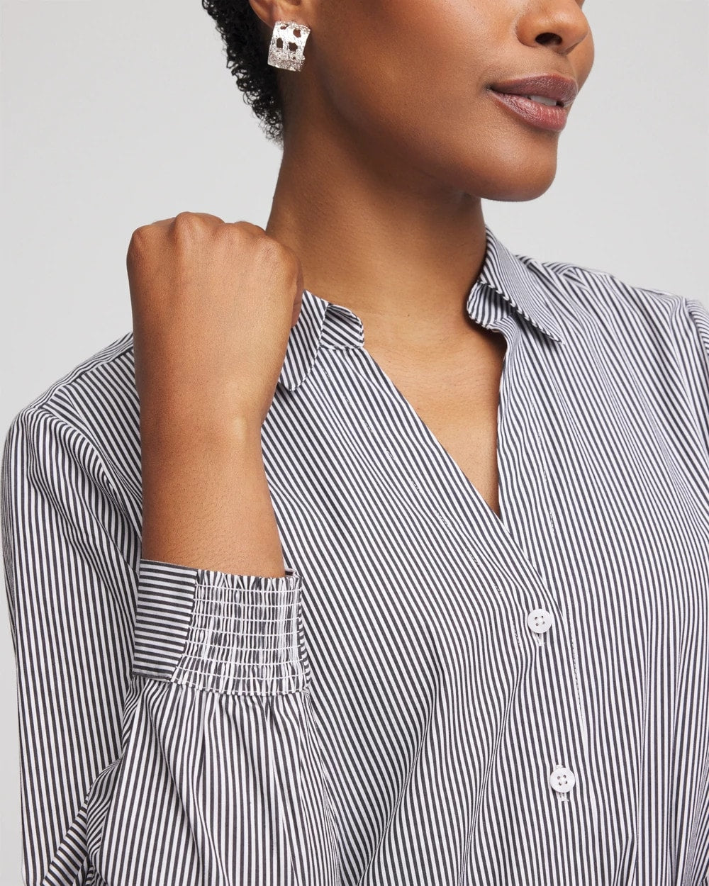 Chico's Top Pick - Poplin Stripe Shirt Black