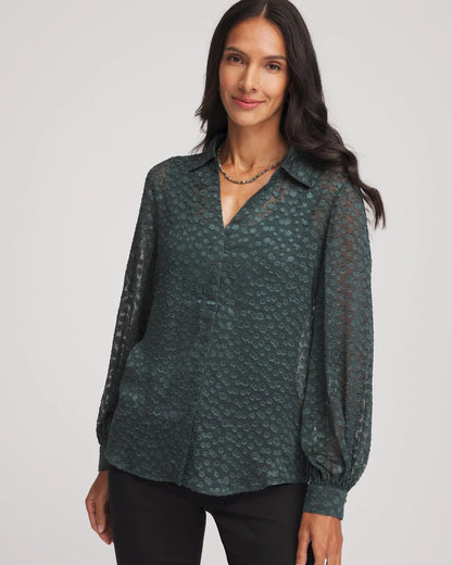 Chico's Best Seller - Clip-Dot Billow-Sleeve Blouse Darkest Spruce