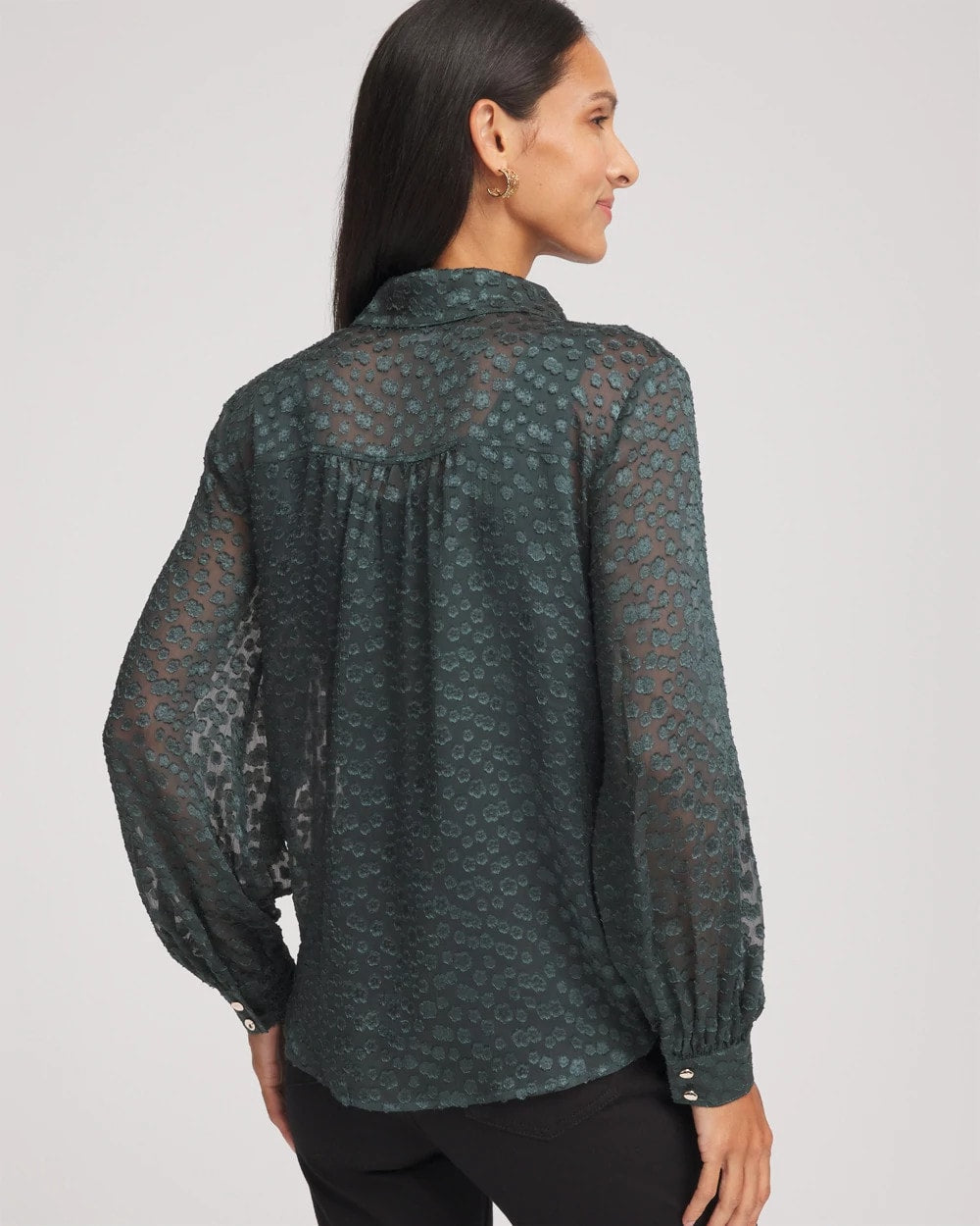 Chico's Best Seller - Clip-Dot Billow-Sleeve Blouse Darkest Spruce