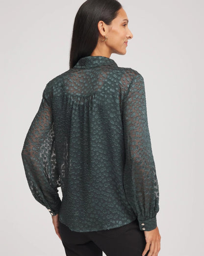 Chico's Best Seller - Clip-Dot Billow-Sleeve Blouse Darkest Spruce
