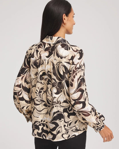 Chico's Exclusive - Floral Burnout Blouson-Sleeve Blouse Black