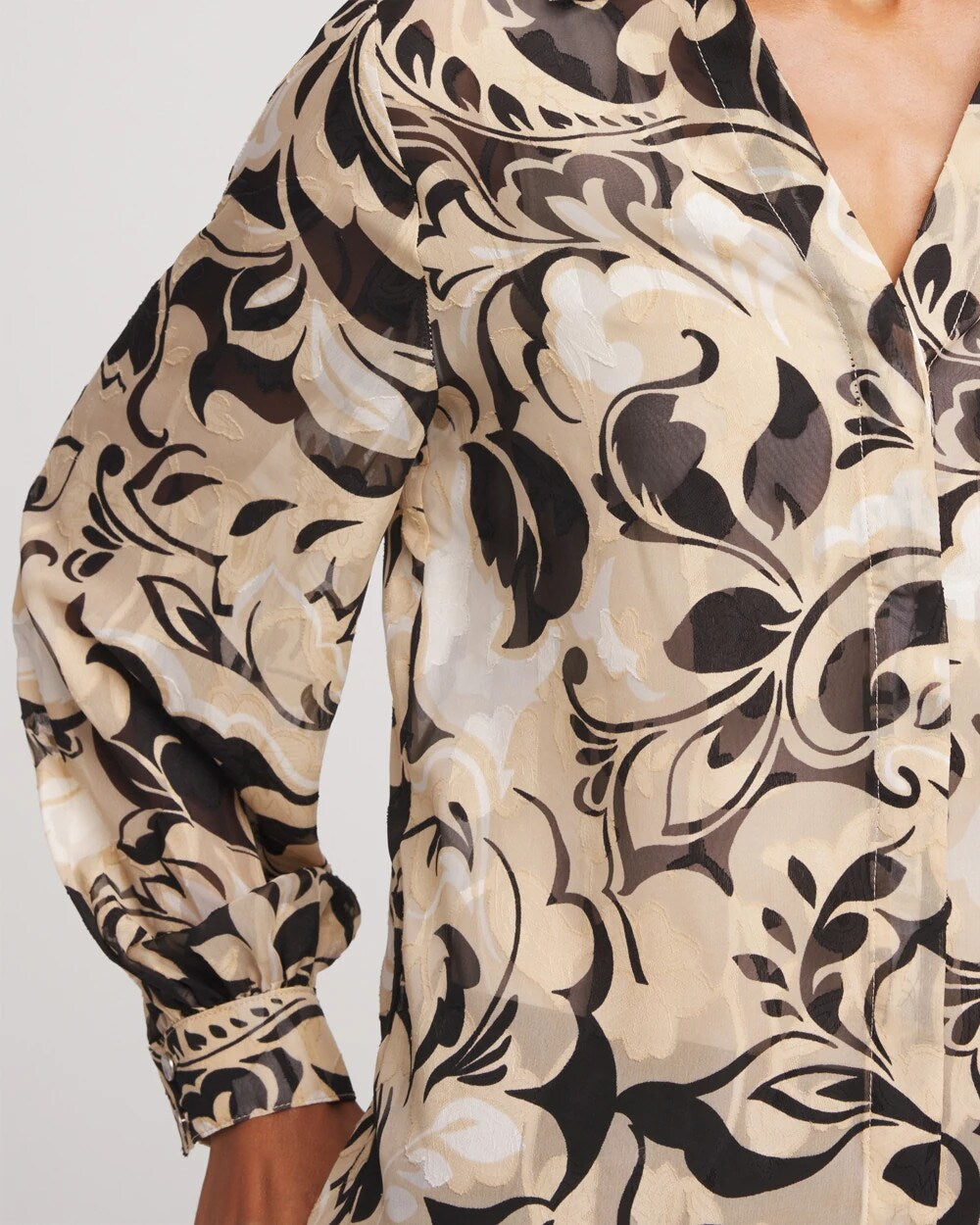 Chico's Exclusive - Floral Burnout Blouson-Sleeve Blouse Black