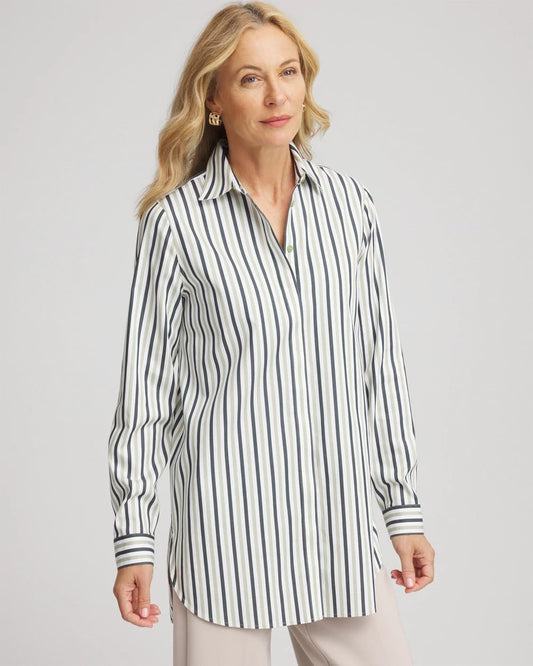 Chico's Premium - No Iron™ Striped Shirt Sage Meadow