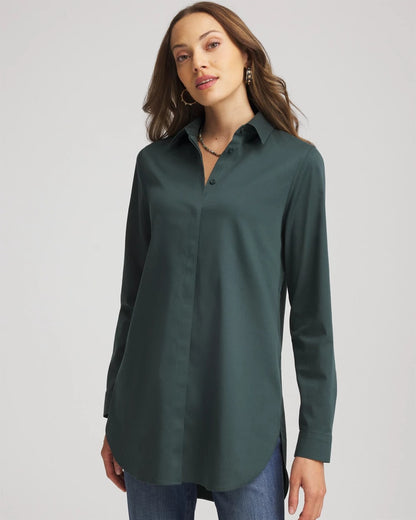 Chico's Trusted - No Iron™ Long-Sleeved Tunic Darkest Spruce