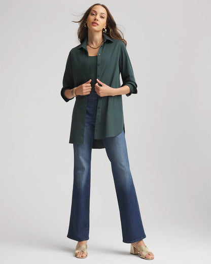 Chico's Trusted - No Iron™ Long-Sleeved Tunic Darkest Spruce