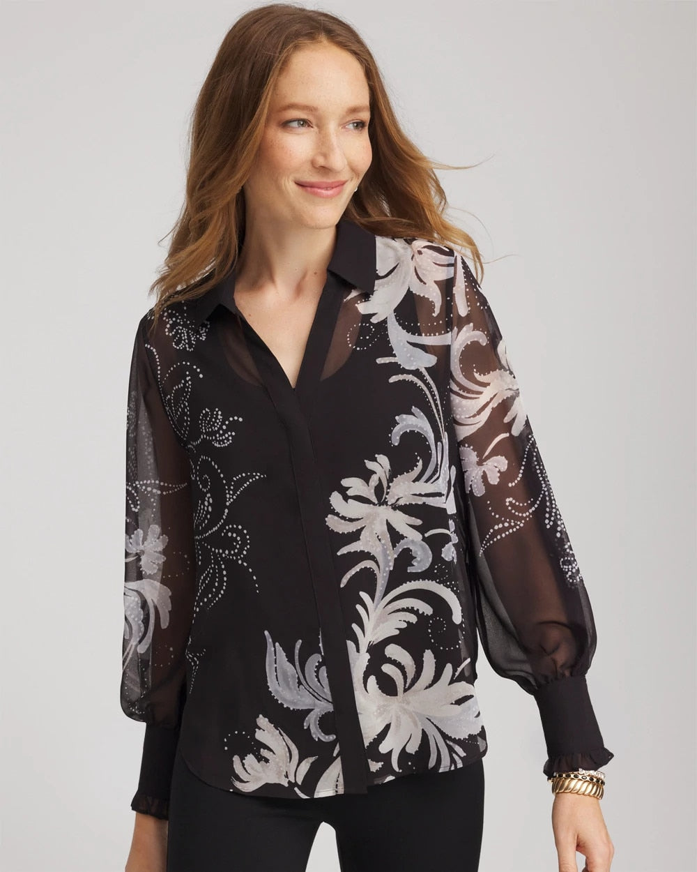 Chico's Best Price - Georgette Flow Print Blouse Black