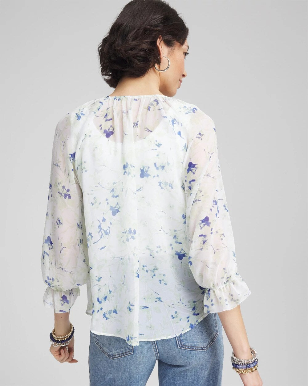 Chico's Premium - Georgette Sheer Ruffle Blouse Blue Pearl