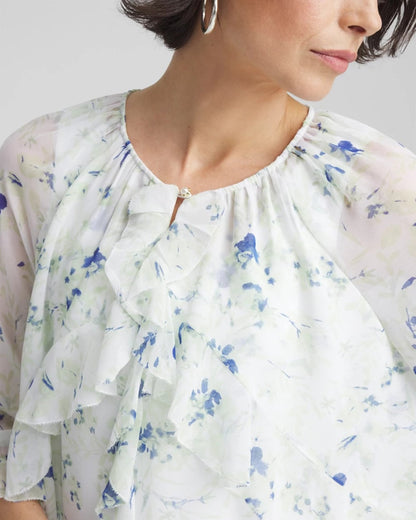 Chico's Premium - Georgette Sheer Ruffle Blouse Blue Pearl