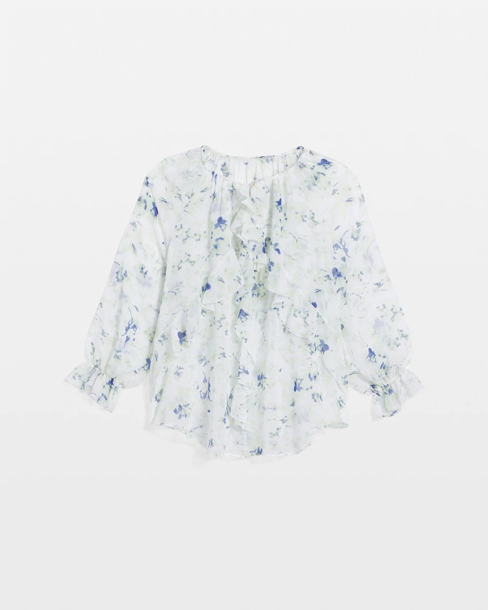 Chico's Premium - Georgette Sheer Ruffle Blouse Blue Pearl