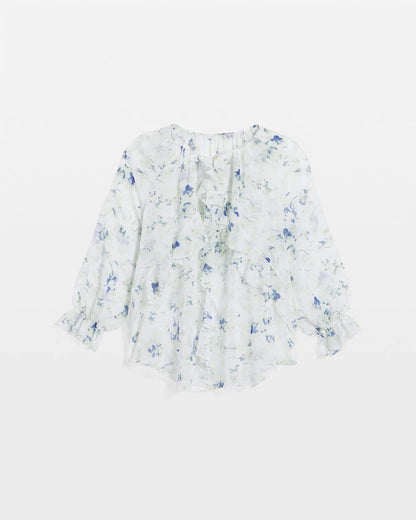 Chico's Premium - Georgette Sheer Ruffle Blouse Blue Pearl