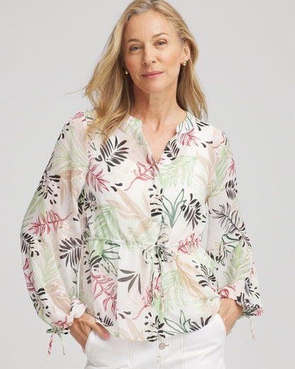 Chico's Special Offer - Drawstring Crinkle Chiffon Blouse Cafe Aroma