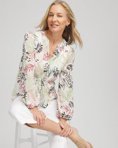 Chico's Special Offer - Drawstring Crinkle Chiffon Blouse Cafe Aroma