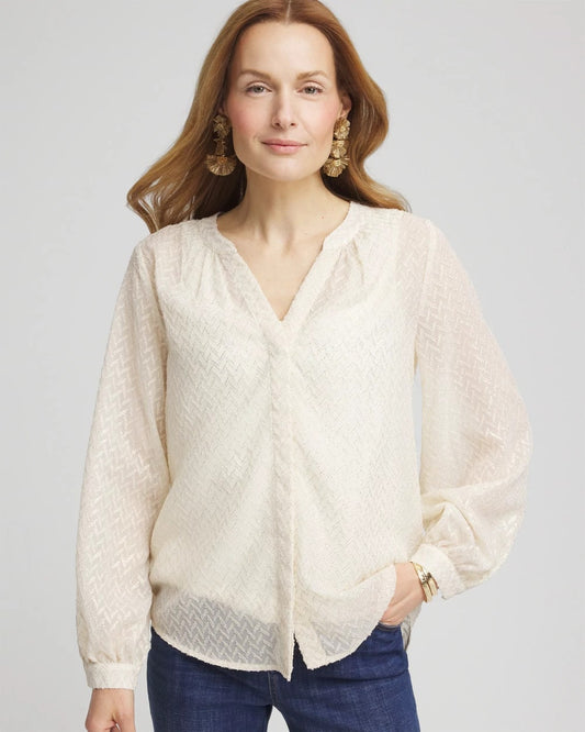 Chico's Quality - Chevron Blouson Sleeve Blouse Ecru