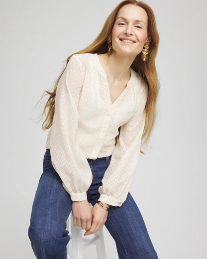 Chico's Quality - Chevron Blouson Sleeve Blouse Ecru
