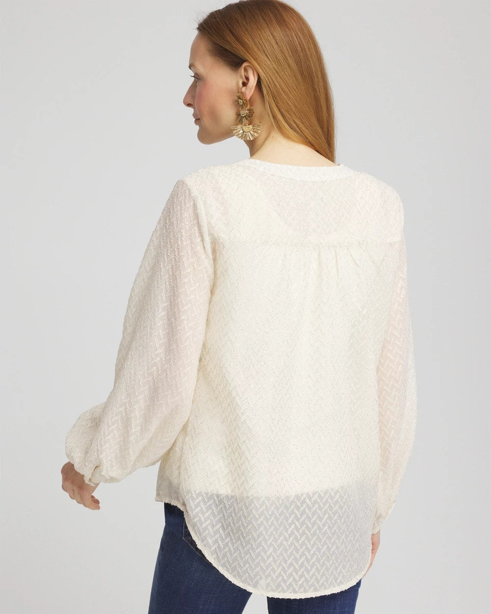 Chico's Quality - Chevron Blouson Sleeve Blouse Ecru
