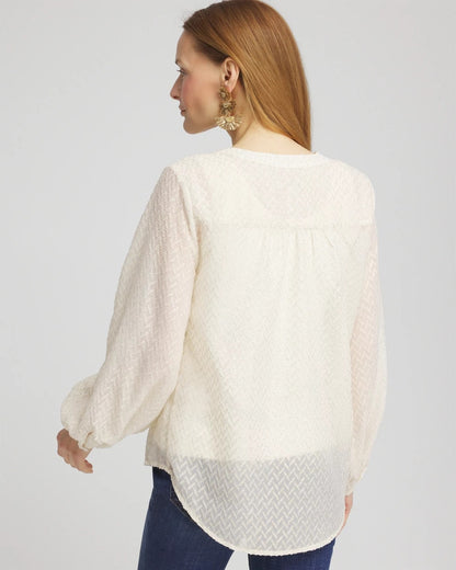 Chico's Quality - Chevron Blouson Sleeve Blouse Ecru