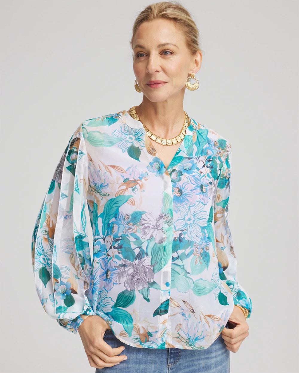 Chico's Everyday - Georgette Billow Sleeved Blouse Paradiso Blue