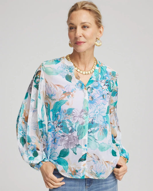 Chico's Everyday - Georgette Billow Sleeved Blouse Paradiso Blue