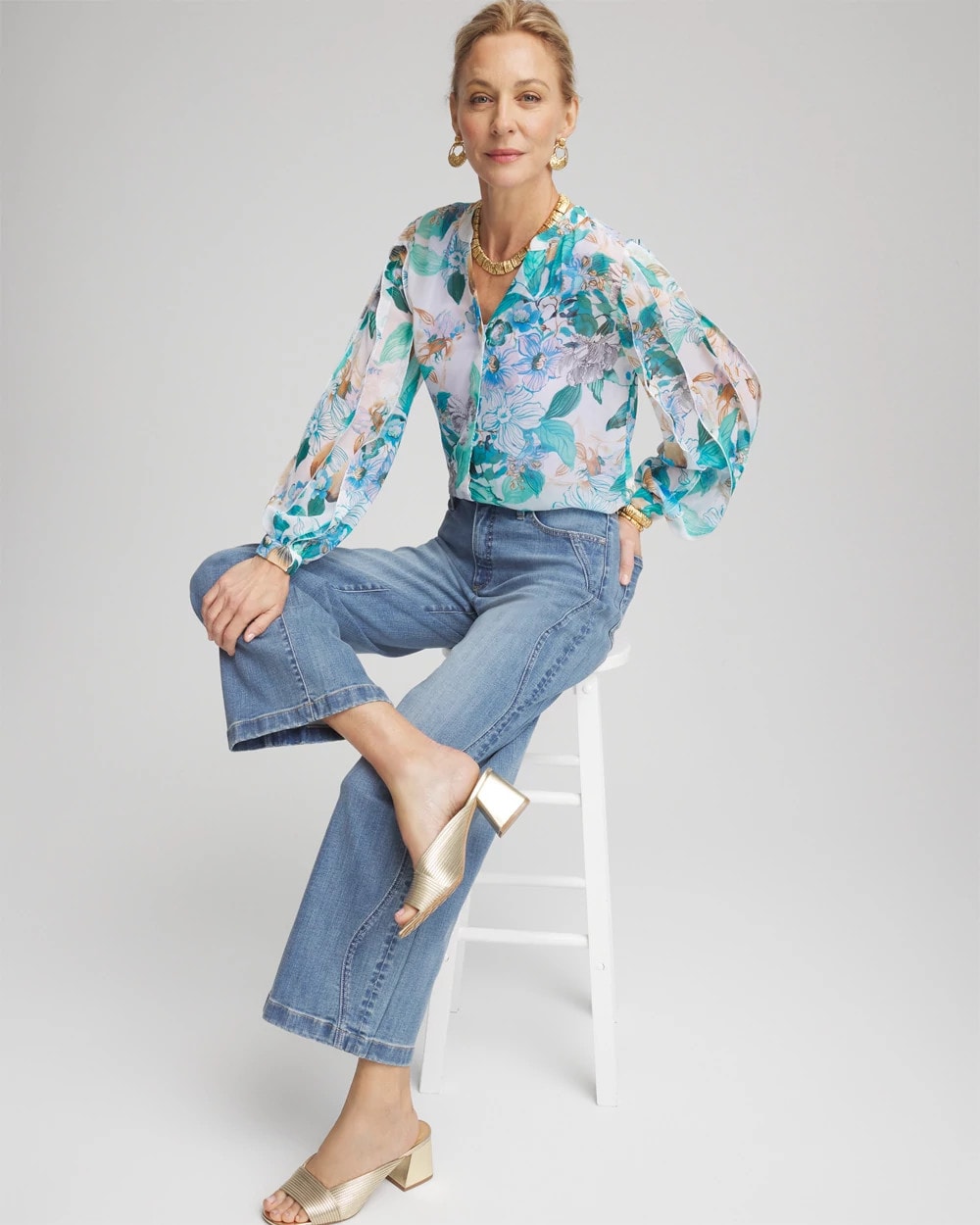 Chico's Everyday - Georgette Billow Sleeved Blouse Paradiso Blue
