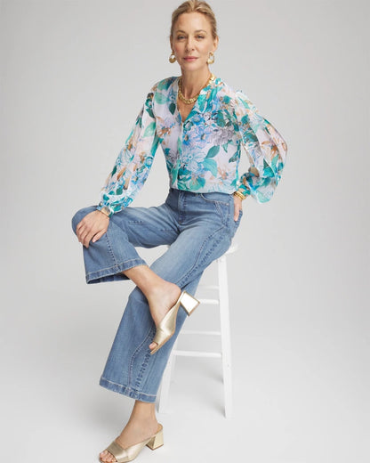 Chico's Everyday - Georgette Billow Sleeved Blouse Paradiso Blue