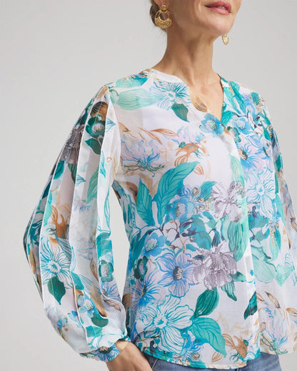 Chico's Everyday - Georgette Billow Sleeved Blouse Paradiso Blue