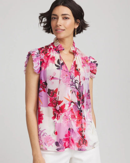 Chico's Classic - Floral Ruffle Collar Blouse Plum Shade