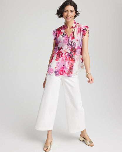 Chico's Classic - Floral Ruffle Collar Blouse Plum Shade