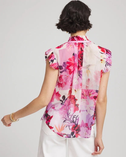 Chico's Classic - Floral Ruffle Collar Blouse Plum Shade