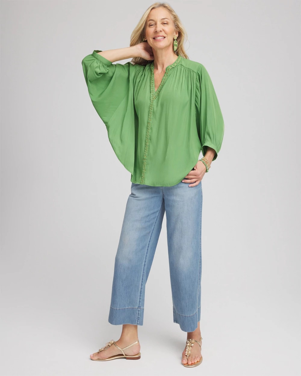 Chico's Sale - Braided Batwing Blouse Salted Lime