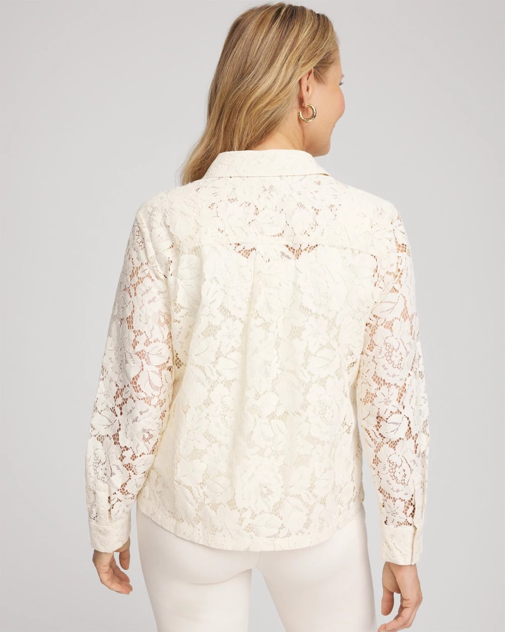 Chico's New - Classic-Fit Collared Lace Shirt English Cream