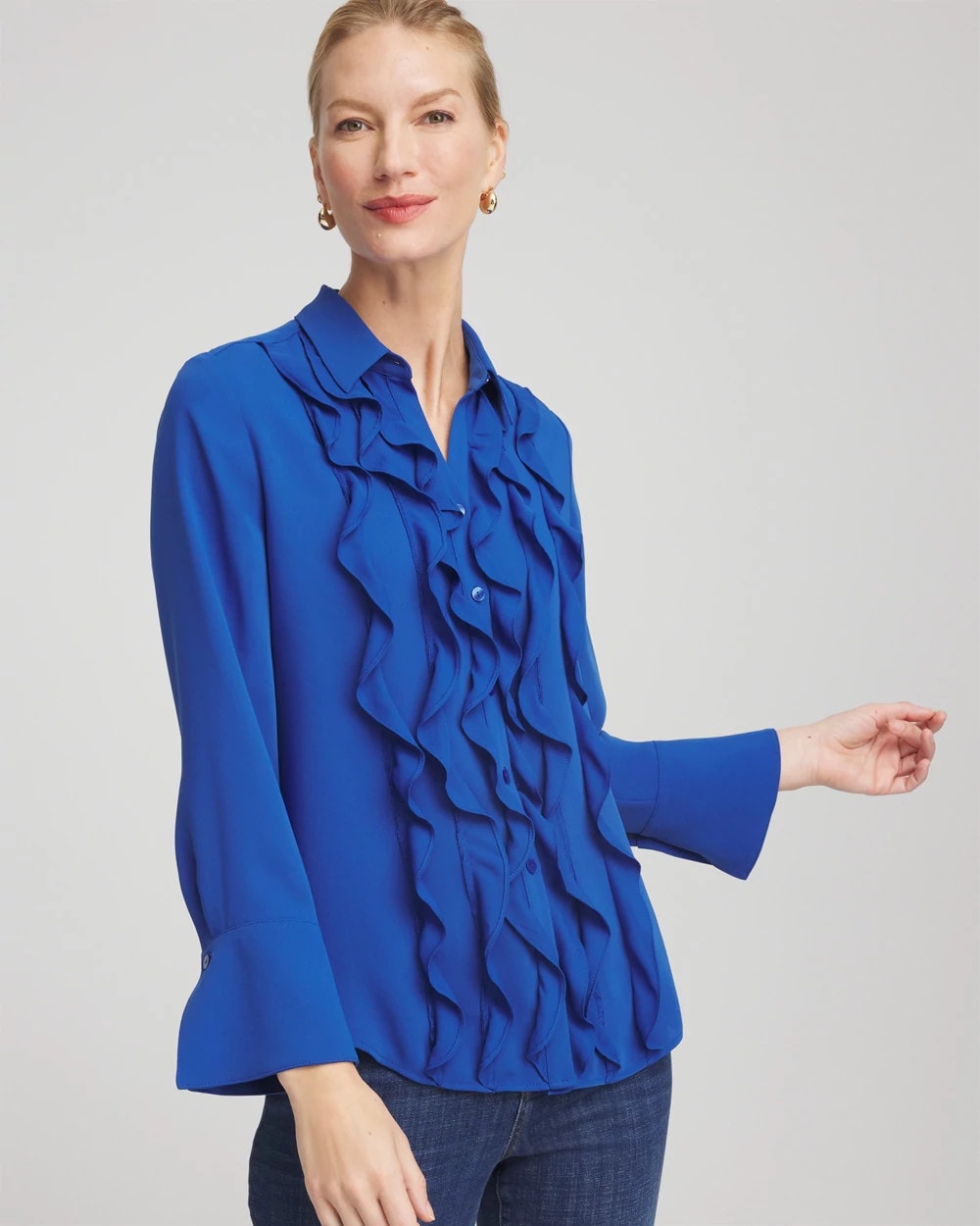 Chico's Classic - Ruffle-Trim Chiffon Blouse Cobalt Stone
