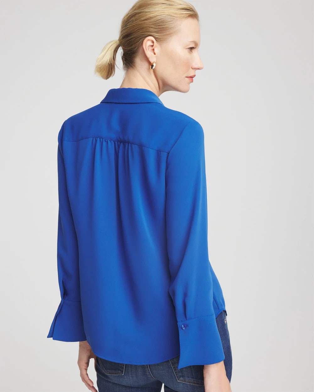 Chico's Classic - Ruffle-Trim Chiffon Blouse Cobalt Stone